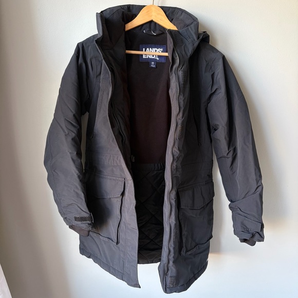 Lands End Coat Womens Squall Parka XS 2-4 Black Waterproof Fleece Hood Insulated - Picture 5 of 13
